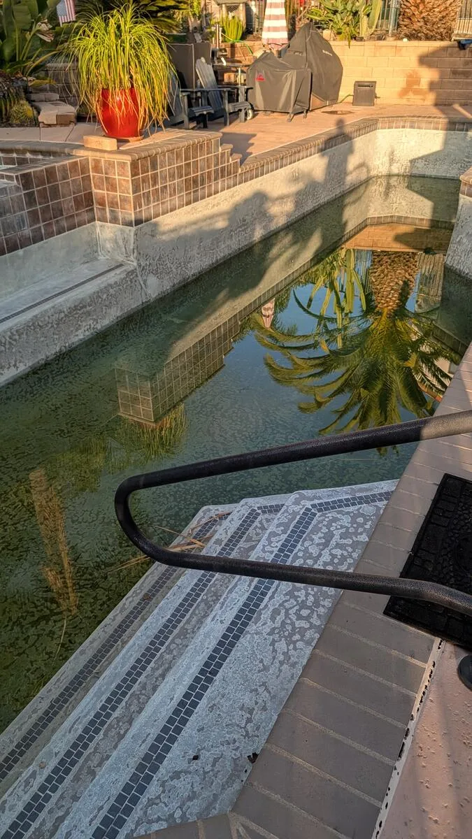 Before photo from a Rivera Pools pool renovation project, shown as a representative example